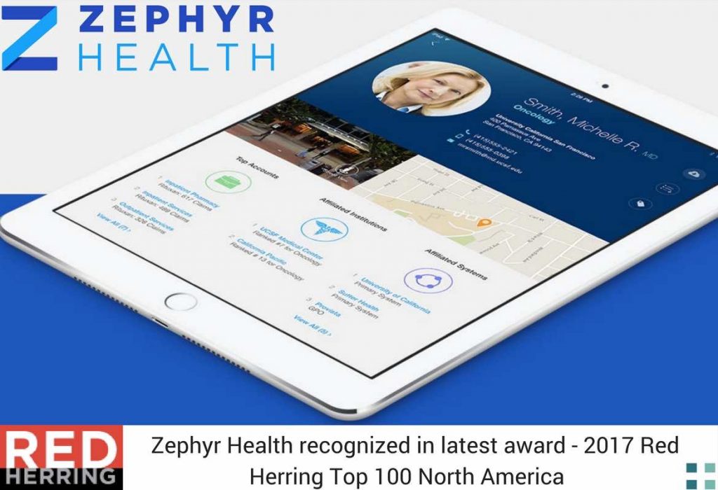 Zephyr Health recognized in latest award - 2017 Red Herring Top 100 North America per Media For Health